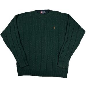 VTG. Chaps Ralph Lauren Fisherman Sweater Mens XL Green Cable Knit‎ Crest Logo